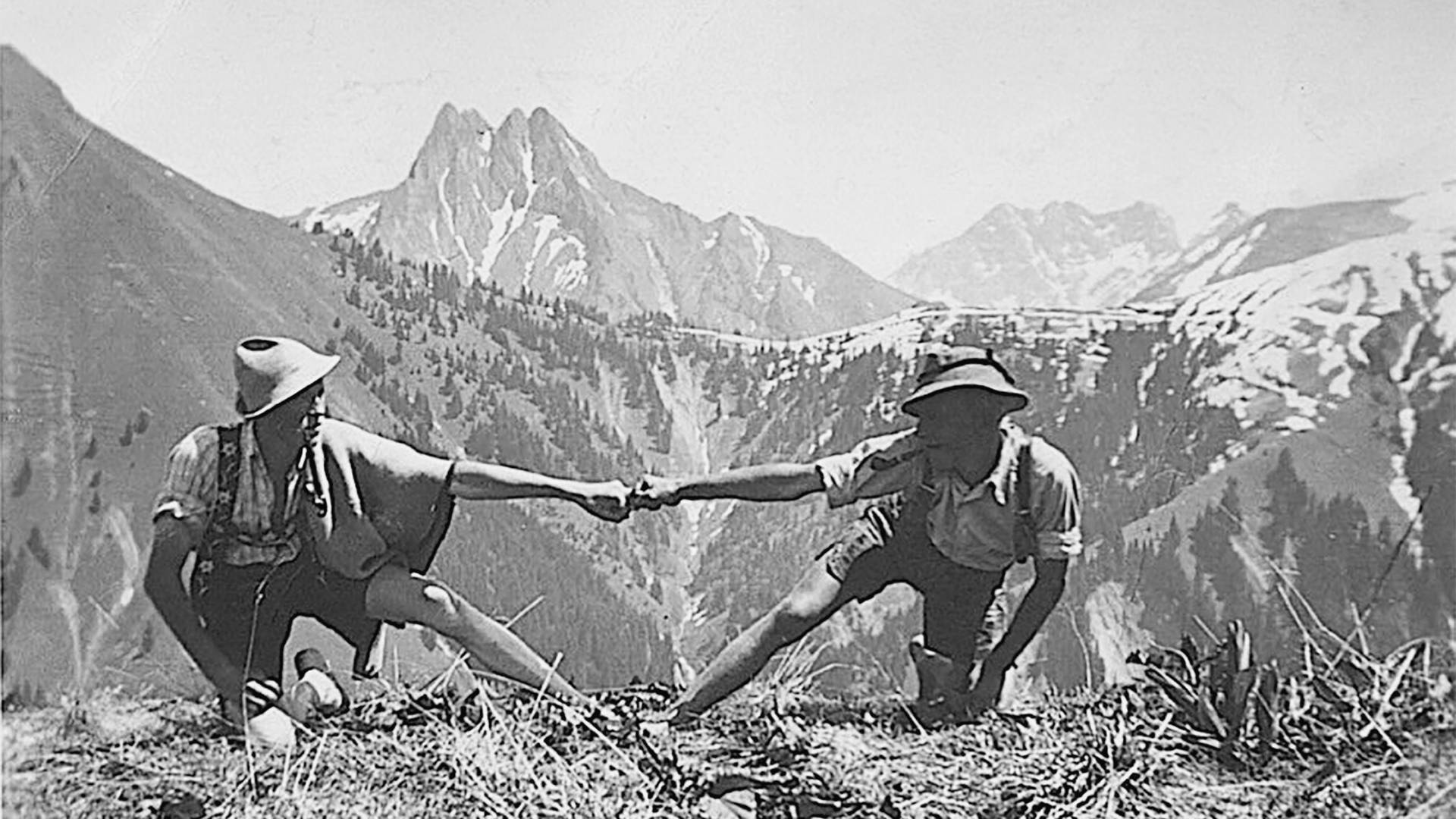 Historisches Bild Bergsteiger in den Alpen